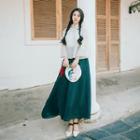 Plain Camisole Top / Traditional Chinese Embroidered Blouse / Maxi A-line Skirt / Set