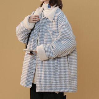 Fleece-panel Houndstooth Coat