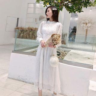 Long Sleeve Fringed Chiffon Dress