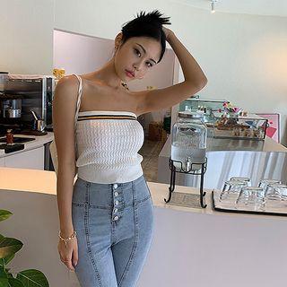 Contrast-trim Cable-knit Tube Top