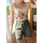 Flower Embroidery Net Knit Top