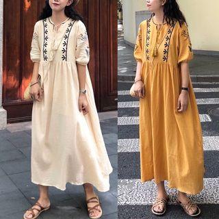 Short Sleeve Tie-neck Dress