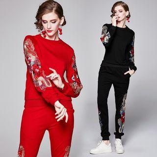 Set: Dragon Embroidery Sweatshirt + Sweatpants