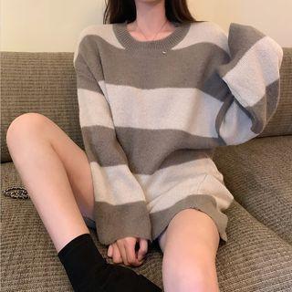 Striped Bell-sleeve Knit Dress