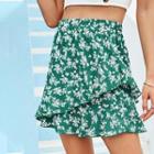 Flower Print Ruffle Mini A-line Skirt