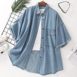 Short-sleeve Denim Shirt Denim Blue - One Size