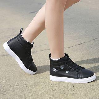 Cat Embroidered High Top Sneakers