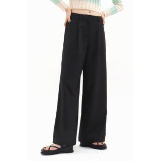 Belted-side Wide-leg Pants Black - One Size