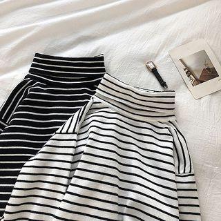 Color-block Striped Turtle-neck Long-sleeve Knit Top