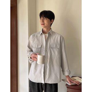 Plain Flap-pocket Shirt