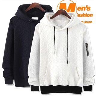 Zip-pocket Embossed Hooded Pullover