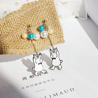 Rabbit Drop Earring Blue & Yellow Beaded & Rabbit - White - One Size