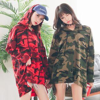 Camo Hooded Long-sleeve Top