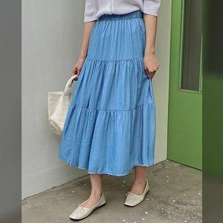 Flared Tiered Midi Skirt