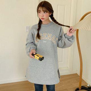 Plus Size Letter Slit-side Longline Pullover