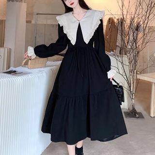 Bell-sleeve Collar Midi A-line Dress