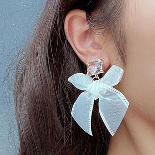 Ribbon Dangle Ear Stud 1 Pr - White - One Size