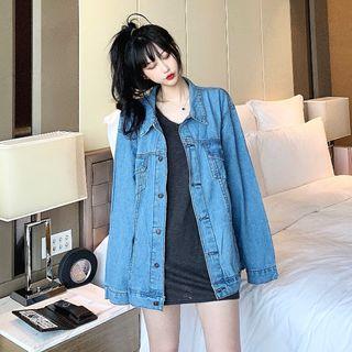 Denim Jacket / Long-sleeve V-neck Plain T-shirt
