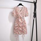 Floral Print Elbow-sleeve Ruched Mini A-line Dress