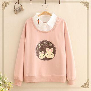 Rabbit Print Mock Two-piece Sweatshirt