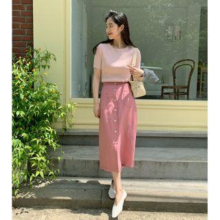 Button H-line Long Skirt