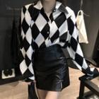 Argyle Shirt / Faux Leather Mini A-line Skirt
