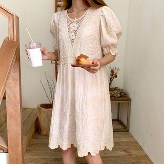 Puff-sleeve Laced Dress