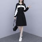 Half-zip Two-tone A-line Hoodie Dress