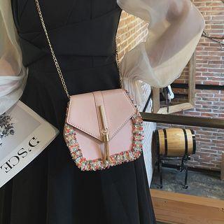 Faux Pearl Lace Trim Crossbody Bag