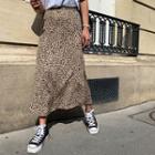 A-line Long Leopard Skirt Beige - One Size