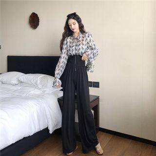 Bell-sleeve Floral Blouse / Wide Leg Pants