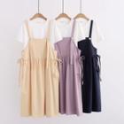 Set: Short-sleeve Top + Drawstring Sleeveless Dress