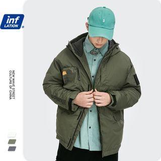Embroidered Multi-pocket Hooded Down Coat