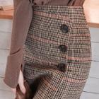 Plaid Wool Blend Midi Wrap Skirt