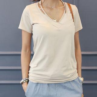 Distressed V-neck Short-sleeve T-shirt