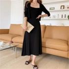 Set: Open-front Cropped Cardigan + Slipdress