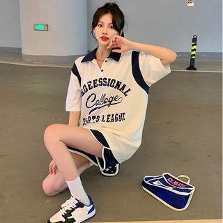 Lettering Oversize Top / High-waist Shorts