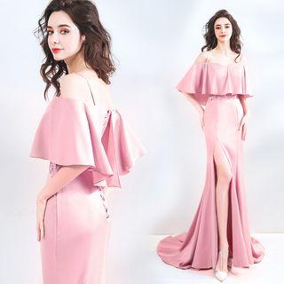 Elbow-sleeve Cold Shoulder Mermaid Wedding Gown