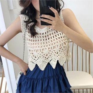 Sleeveless Cropped Open-knit Top