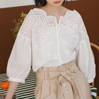 Pointelle 3/4-sleeve Blouse