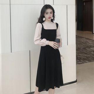 Mock Two Piece Midi Knit Dress As Shown In Figure - One Size