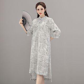 3/4-sleeve Printed Long Hanfu Top