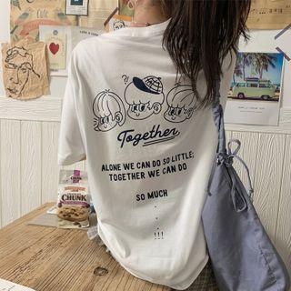 Oversized Elbow-sleeve Cartoon Print T-shirt
