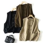 Double-breasted Plain Cargo Vest