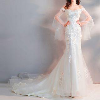Embroidered Sheath Wedding Dress