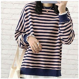 Color-block Striped Crewneck Pullover