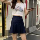 Cap Sleeve Print Cropped Top / Mini A-line Skirt