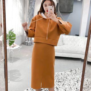 Set: Crop Hoodie + Midi Straight Fit Skirt