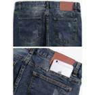 Smartphone-pocket Distressed Straight-cut Jeans