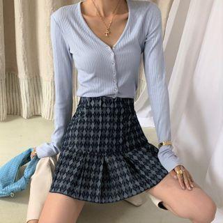Argyle Print Denim Mini A-line Skirt